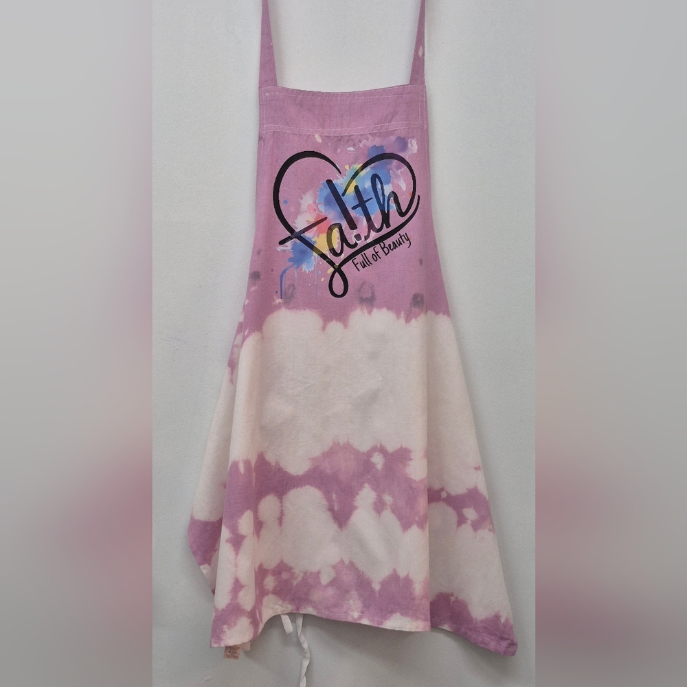 🪻3/$25 Pink Tie-Dye Kitchen Apron Faith Full of Beauty Heart Hand-dyed Custom
